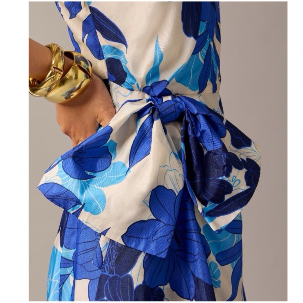 J. Crew collection Blue white floral one shoulder maxi Dress Ruffled size 10 - Picture 10 of 16